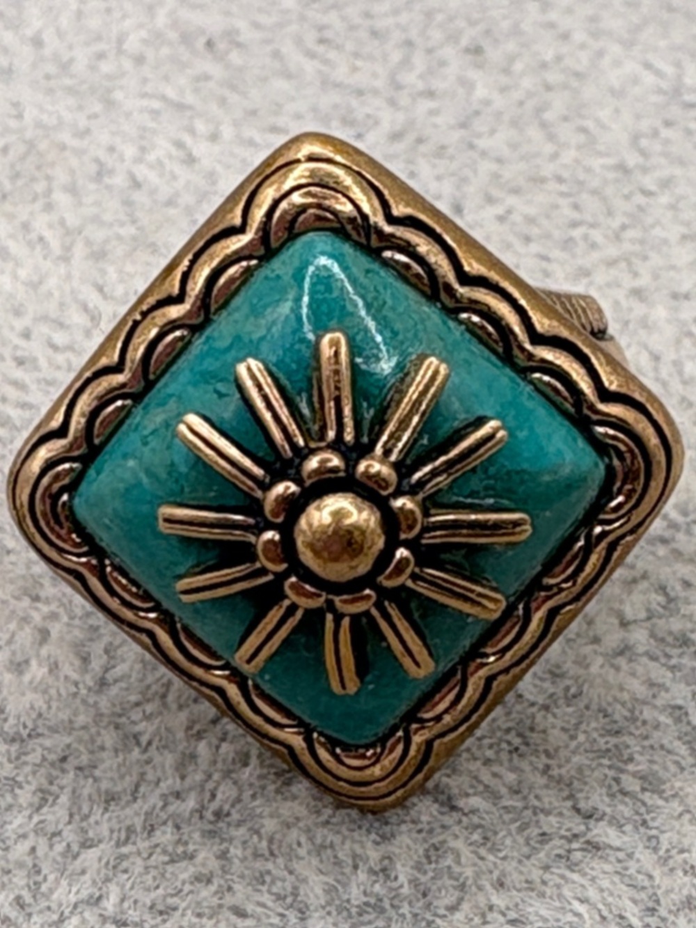 Studio Barse Turquoise and Golden Bronze Sunburst Square Ring 6.75